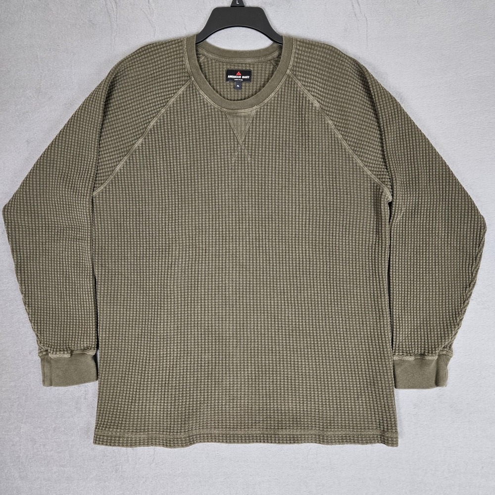 American Giant Waffle Long Sleeve Crew Sweatshirt Mens XL Deep Olive USA Made